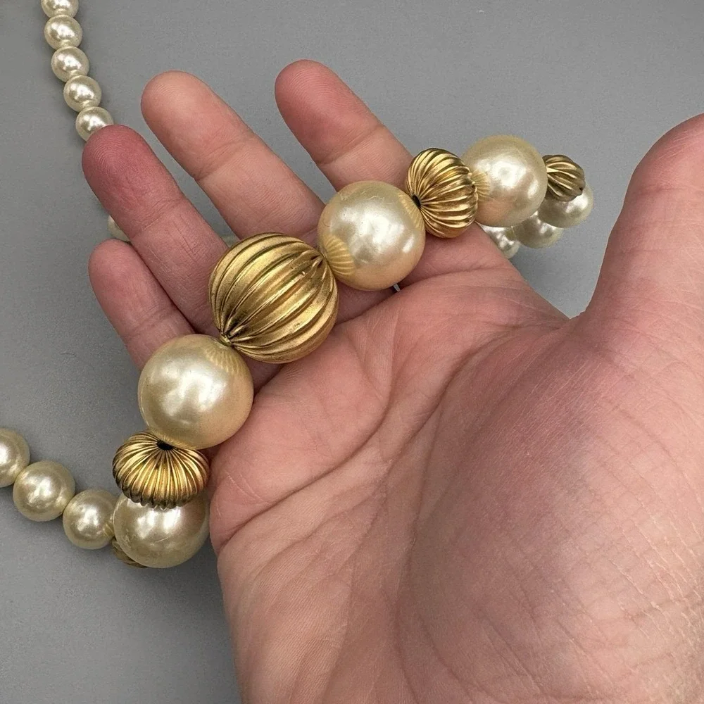 Vintage Napier Staement Necklace Faux Pearls Gold